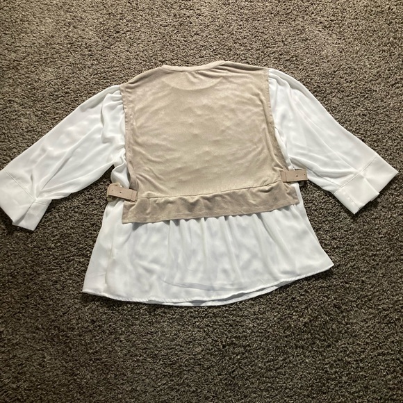 COCOMO Woman 1X Taupe Layered Blouse w/ Bell Sleeves & Peplum Hem — NWT - Picture 13 of 14